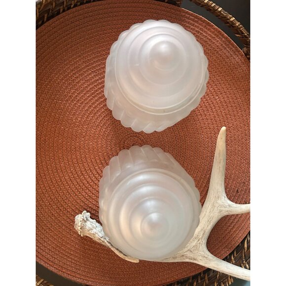 Vintage Ribbed Frosted Glass Decor Jars With Lids Lot of 2 Vanity Table Decor - Picture 4 of 7